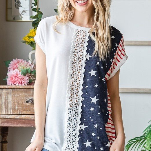 4th of July Stars and Stripes Lace Detail Top - The Perfect Pair