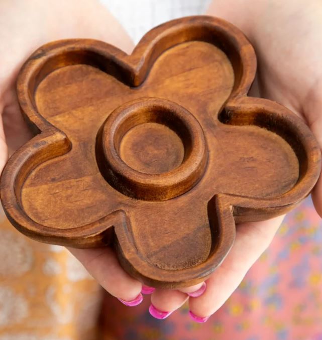 Carved Wood Trinket Dish - Flower - The Perfect Pair