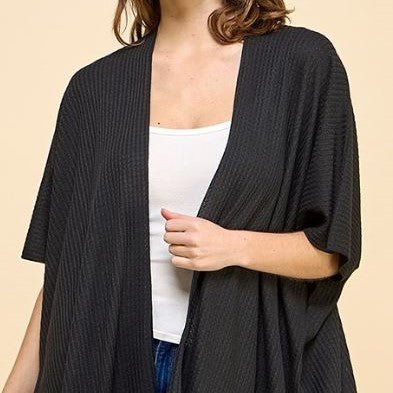 Chris & Carol Black Solid Waffle Kimono - The Perfect Pair