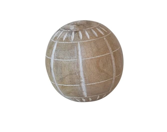 Creative Co - op 3" Hand - Carved Mango Wood Ball w/ Pattern, Whitewashed - The Perfect Pair