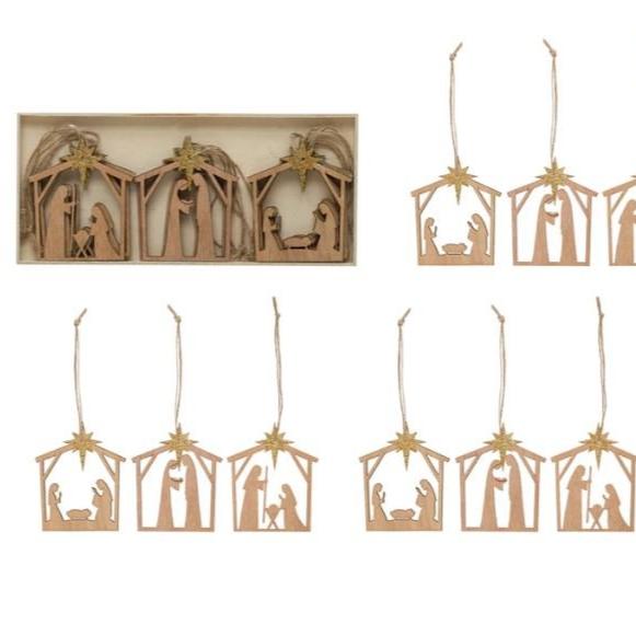 Creative Co - op 8 - 3/4"H Nativity Ornaments w/ Gold Glitter Star, Boxed Set of 9 - The Perfect Pair