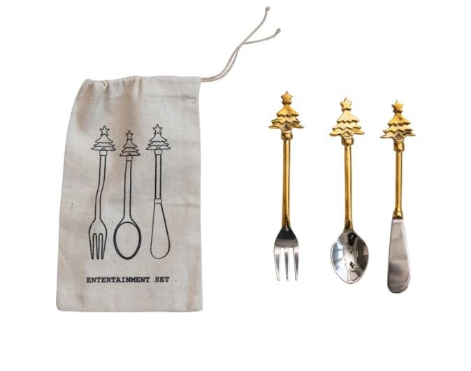 Creative Co - op Brass & Stainless Steel Christmas Tree Handled Utensils - The Perfect Pair