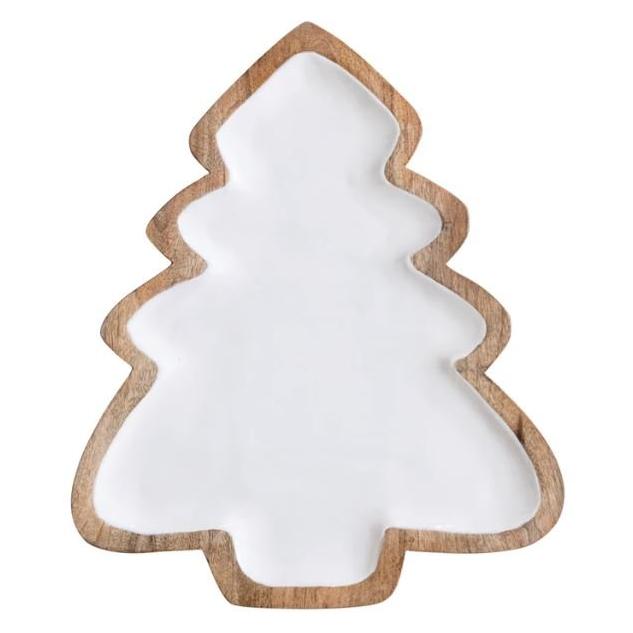 Creative Co - op Enameled Mango Wood Christmas Tree Shaped Tray, White & Natural - The Perfect Pair