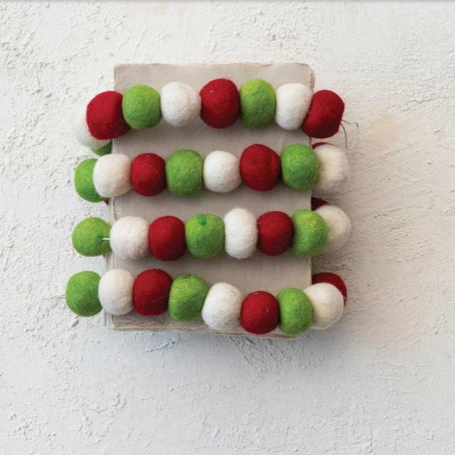 Creative Co - op Handmade Wool Felt Ball Garland, Red, Green & Cream Color - The Perfect Pair