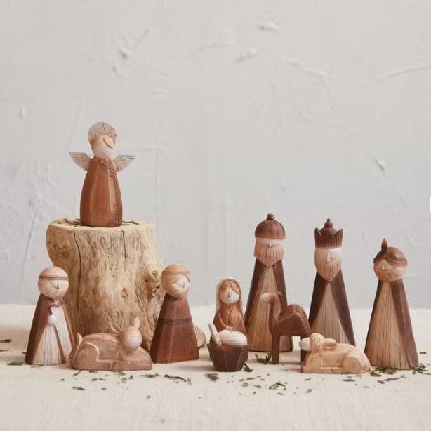 Creative Co - op Resin Nativity, Wood Finish, Boxed Set of 11 - The Perfect Pair