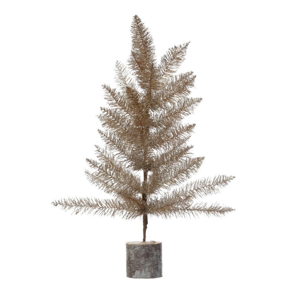 Creative Co - op Tinsel Tree with Wood Slice Base 23"H - The Perfect Pair