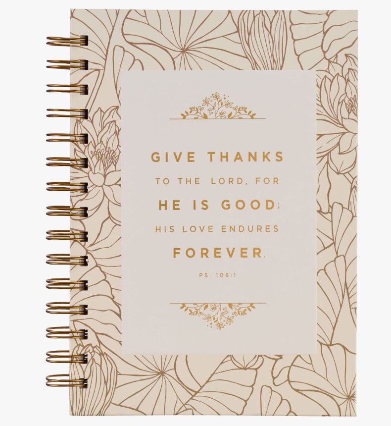 Give Thanks White and Gold Wirebound Journal - Pslam 106:1 - The Perfect Pair