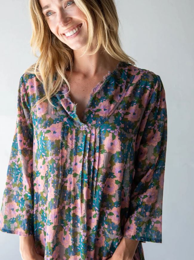 Natural Life Kaftan - In - A - Bag - Pink Blue Floral - The Perfect Pair