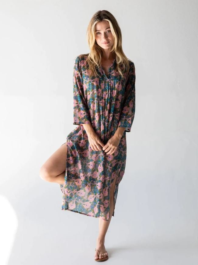 Natural Life Kaftan - In - A - Bag - Pink Blue Floral - The Perfect Pair