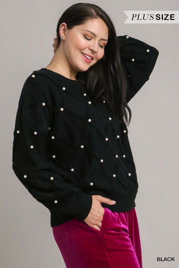 Umgee Pearl Cable Knit Pullover Sweater