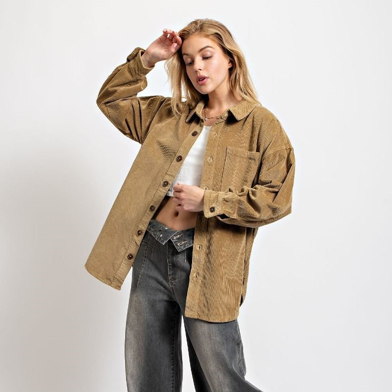 Easel Corduroy Shirt Jacket Sage Olive - The Perfect Pair  - [boutique]