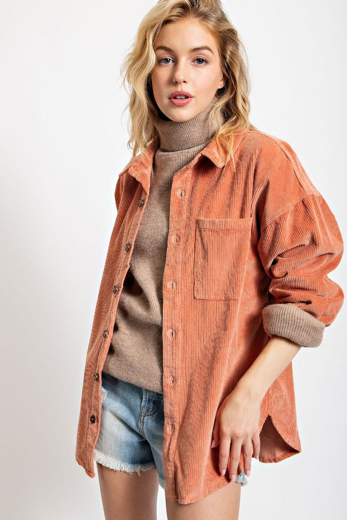 Easel Corduroy Shirt Jacket Dusty Coral - The Perfect Pair  - [boutique]