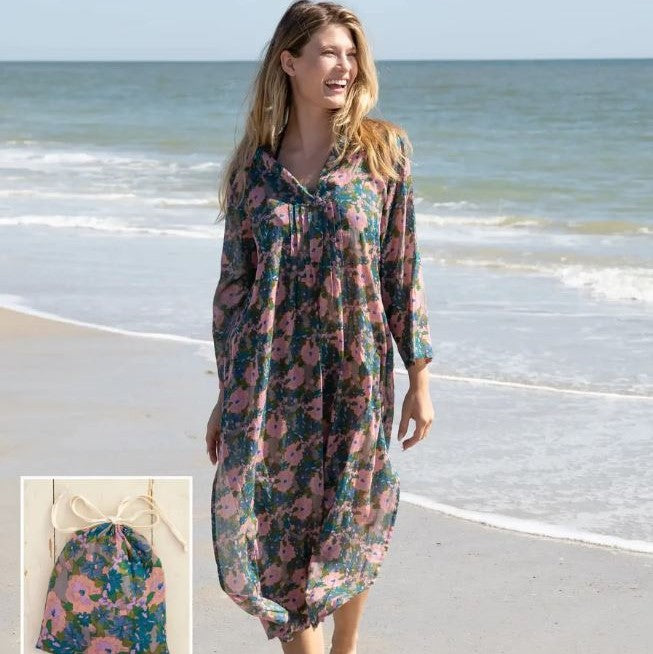 Natural Life Kaftan-In-A-Bag - Pink Blue Floral - The Perfect Pair  - [boutique]